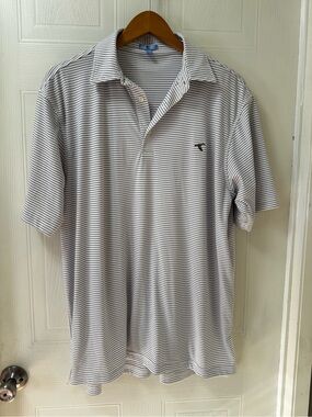 Genteal Short-Sleeve White and Navy Thin-Striped Polo Shirt